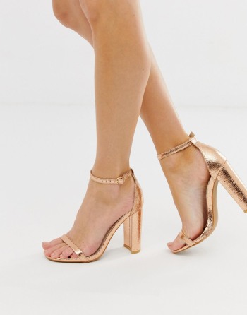 Glamorous Rose Gold Barely There Square Toe Block Heeled Roze Zlatne - Ženske Sandale | 54789AKZV